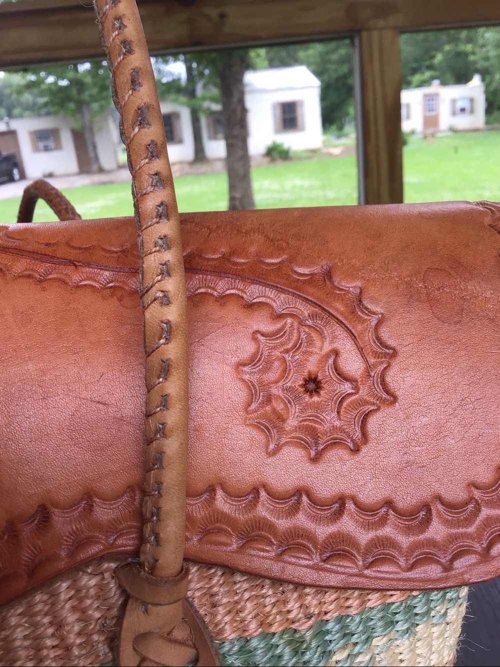 Made in Kenya Woven From Sisal Fibre Tote with Leather Trim - Tan & Green Coral - Picture 10 of 16